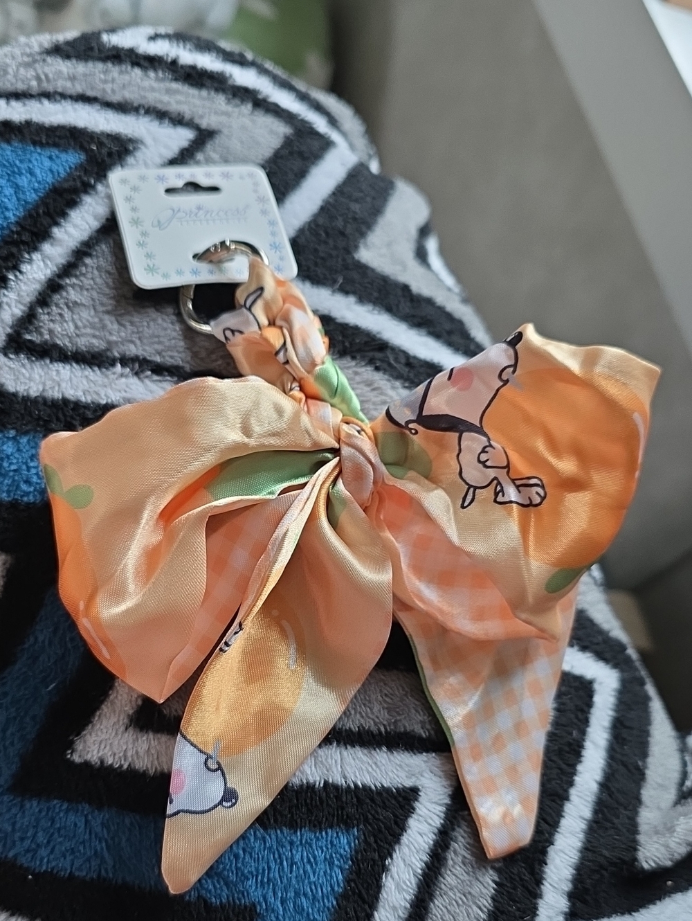 Orange Bow  Keychain Accessory with Cartoon Print.